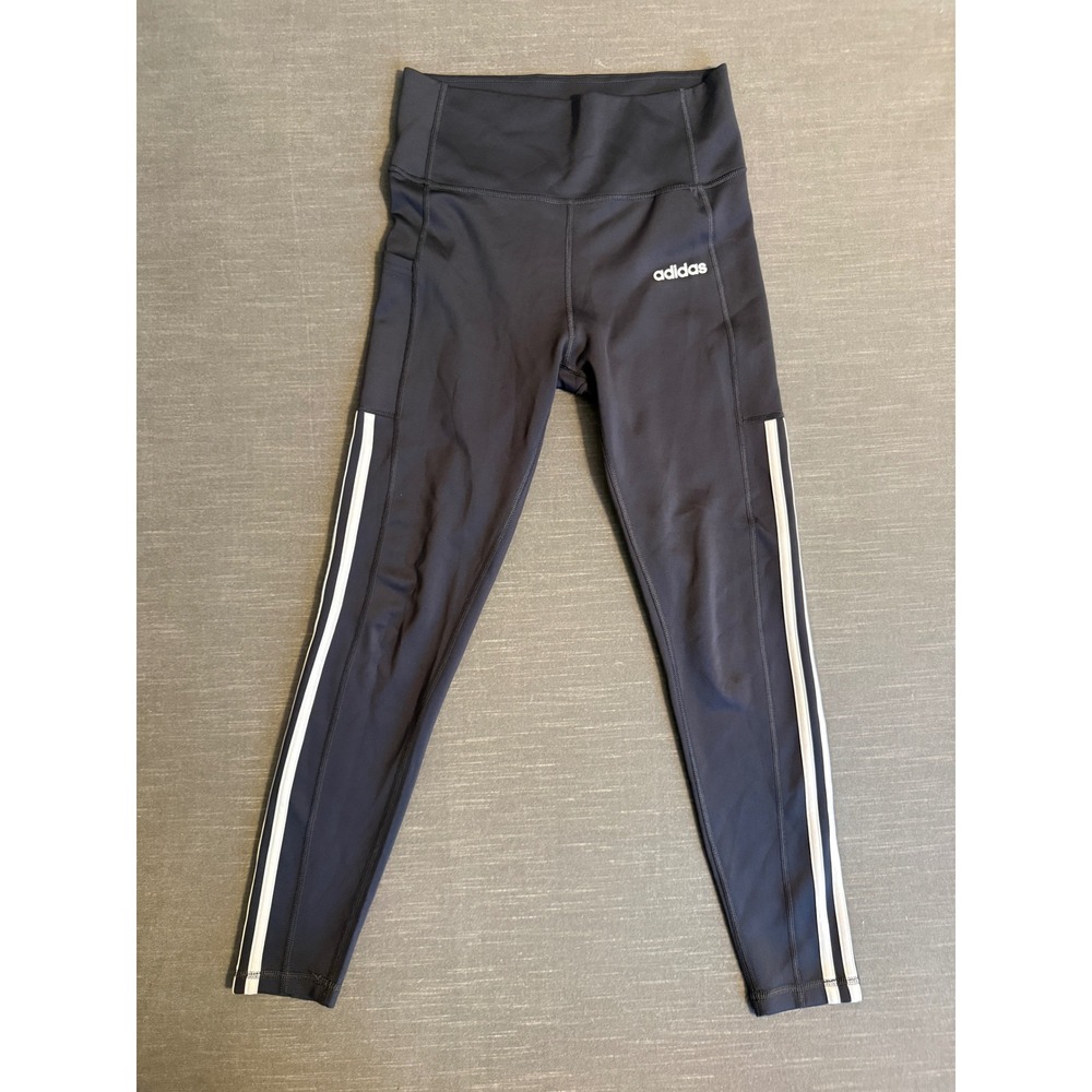 Adidas‎ Climalite High Waisted 3-Stripe Pocket Leggings Gray Women Size M FN2758